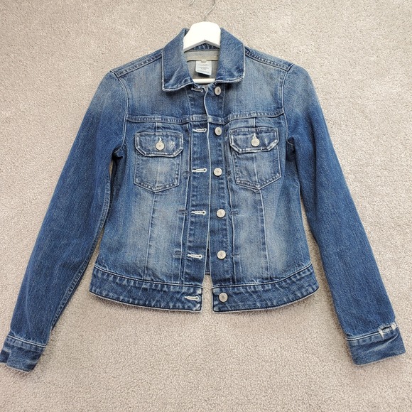 Vince Jackets & Blazers - Vince Trucker Jacket Womens XS Blue Denim Y2K Stretch Biker 90s Distress Cowgirl